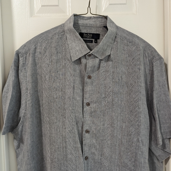 3/$10 Nat Nast Gray Linen Short Sleeve Shirt - Picture 6 of 6